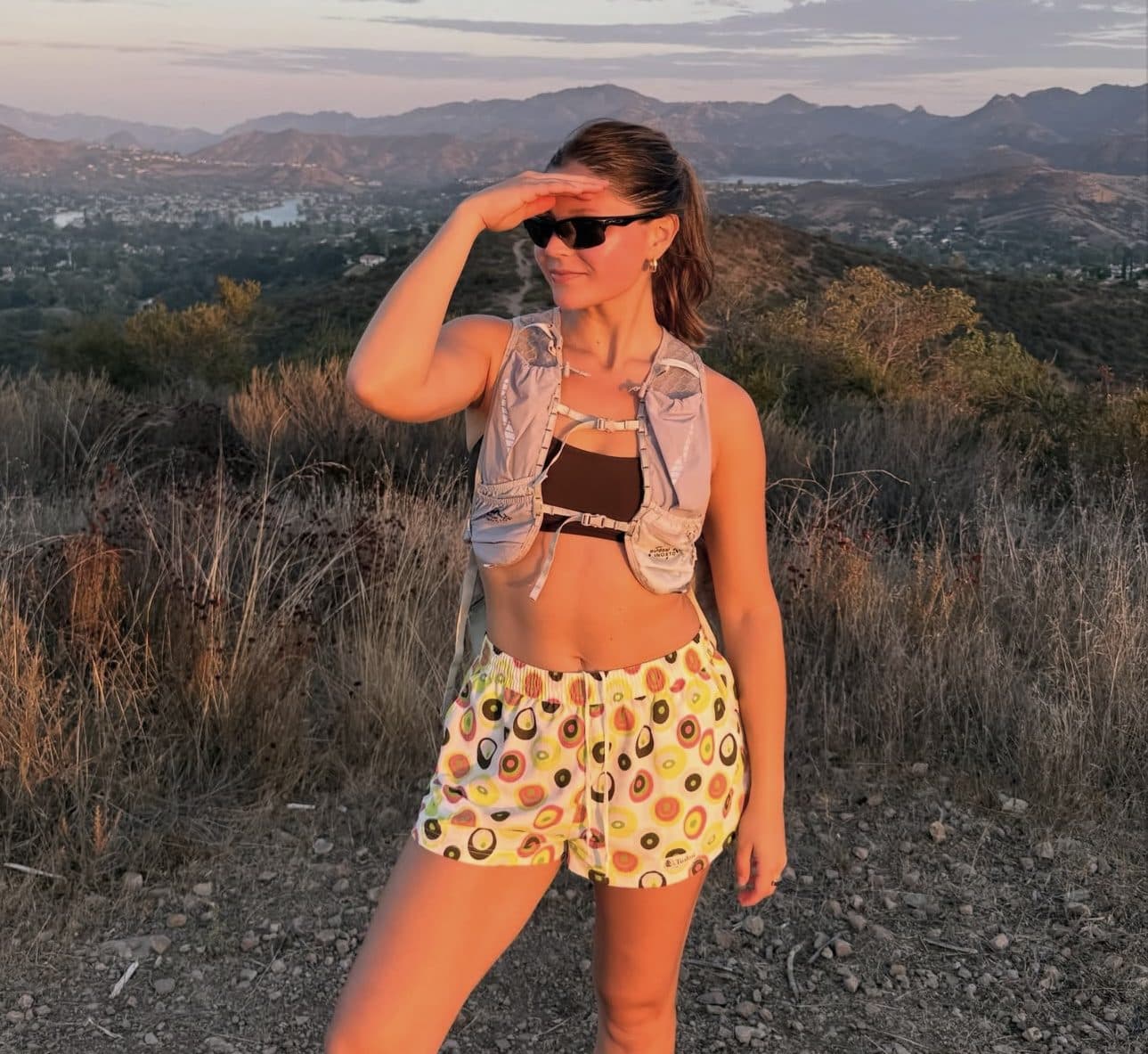 Looking out from a ridgeline in the Confetti Sierra Shorts